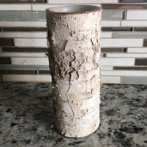 Birch Wood LED White Pillar Candle 8 x 3 Holiday